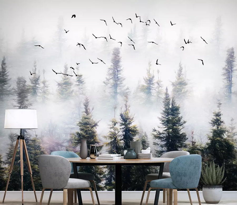 3D Cypress Tree Fog WG931 Wall Murals