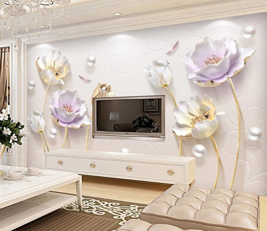 3D Lotus Pearl WC1445 Wall Murals