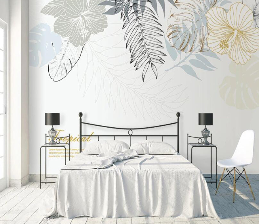 3D Sketch Leaves WC2061 Wall Murals