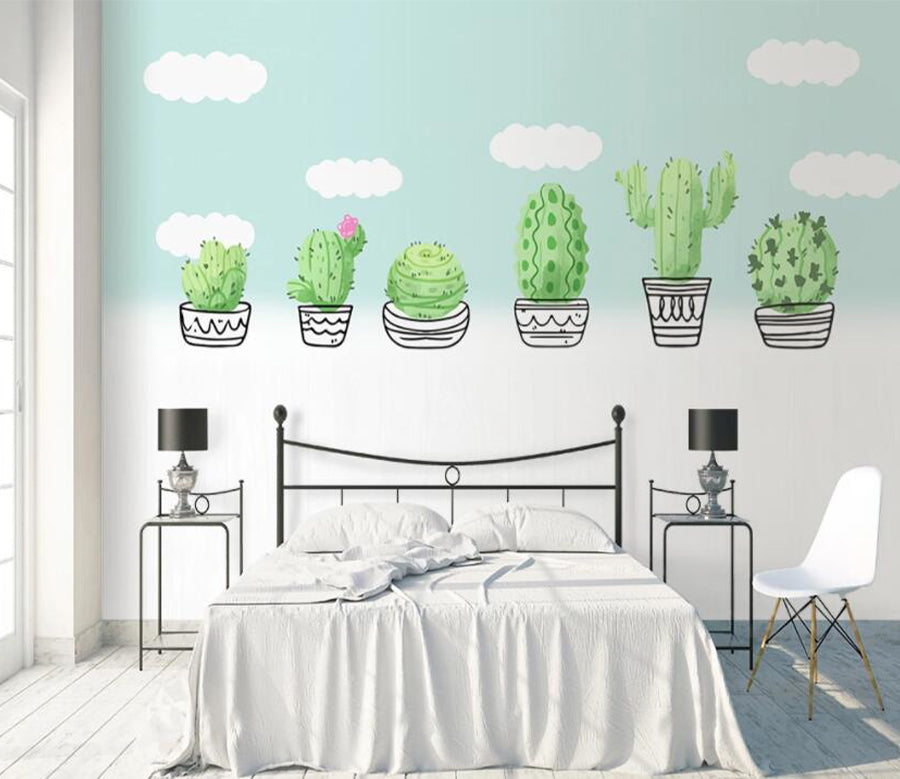 3D Cartoon Cactus WG871 Wall Murals