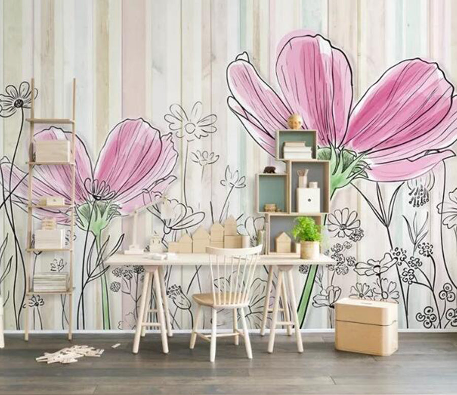 3D Drawing Flowers WG560 Wall Murals