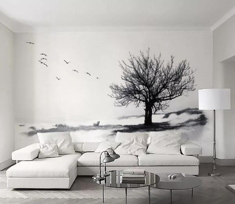 3D Cloud Tree Bird WG586 Wall Murals