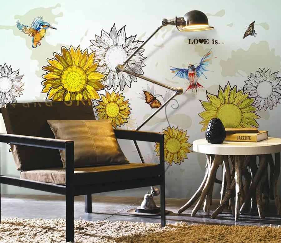 3D Sunflower Bird WC1487 Wall Murals