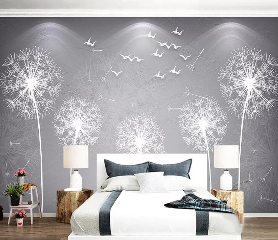 3D Dandelion Pigeon WC1427 Wall Murals