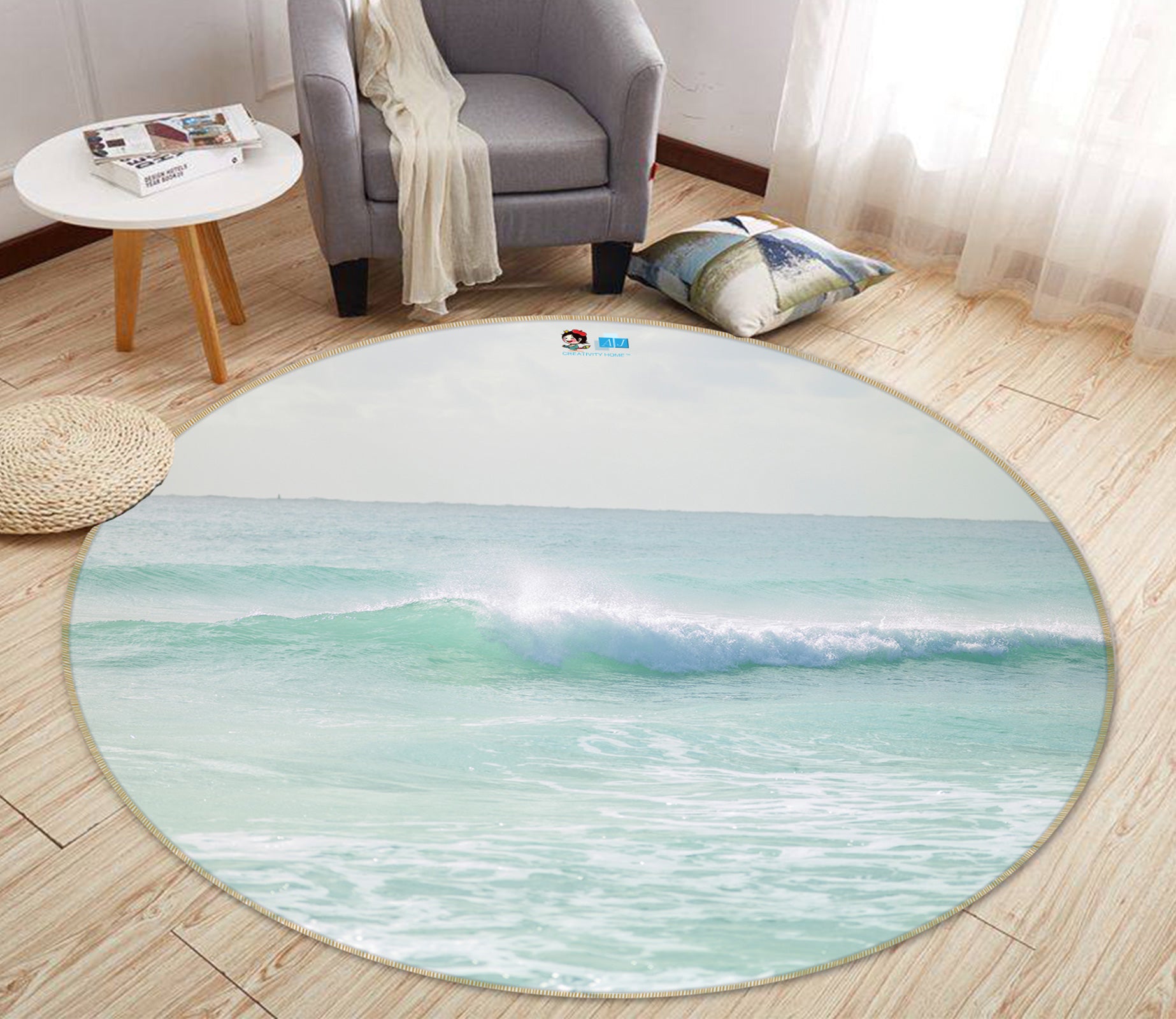 3D Ocean Waves 7535 Assaf Frank Rug Round Non Slip Rug Mat