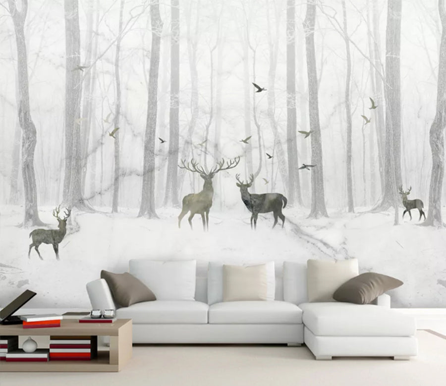 3D Black Deer Forest WC972 Wall Murals