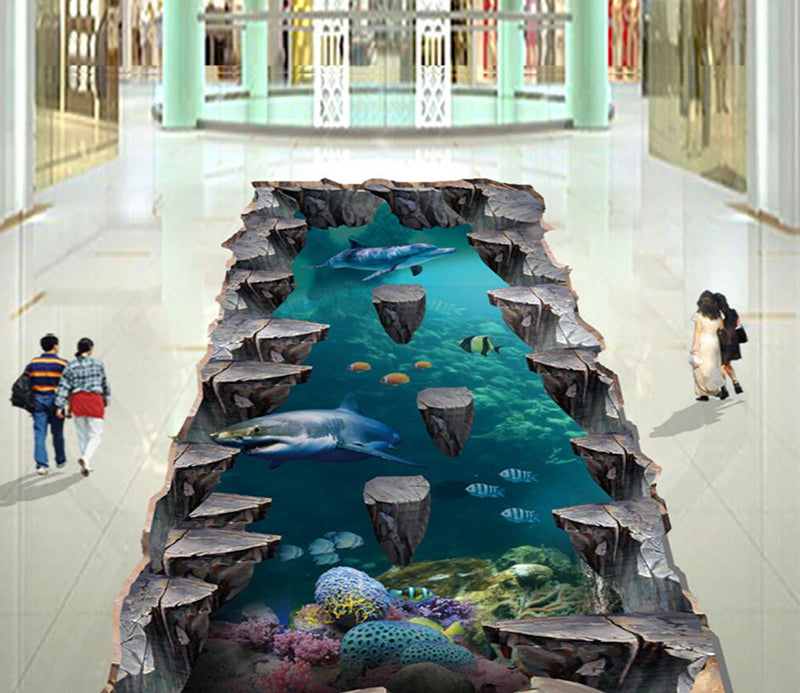 3D Ocean Rocks 137 Floor Mural  Self-Adhesive Sticker Bathroom Non-slip Waterproof Flooring Murals