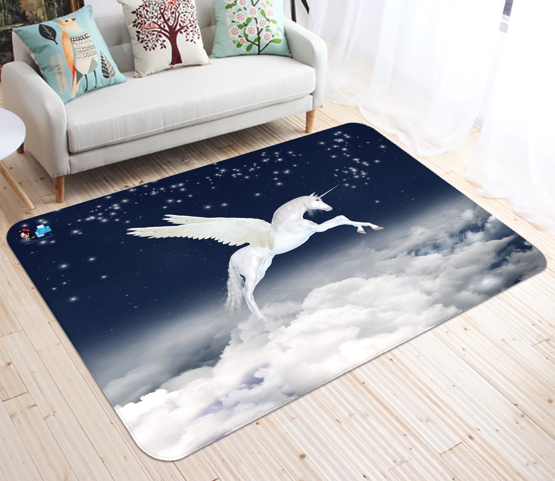 3D Jumping Stars Unicorn 43 Non Slip Rug Mat Mat AJ Creativity Home 