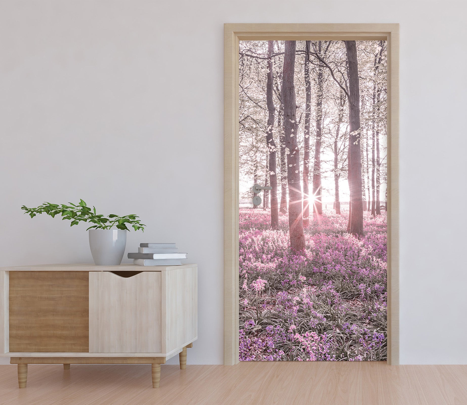 3D Forest Pink Flowers 106159 Assaf Frank Door Mural