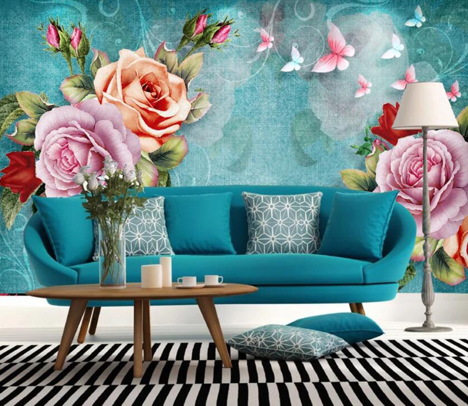 3D Flower Butterfly WC72 Wall Murals Wallpaper AJ Wallpaper 2 