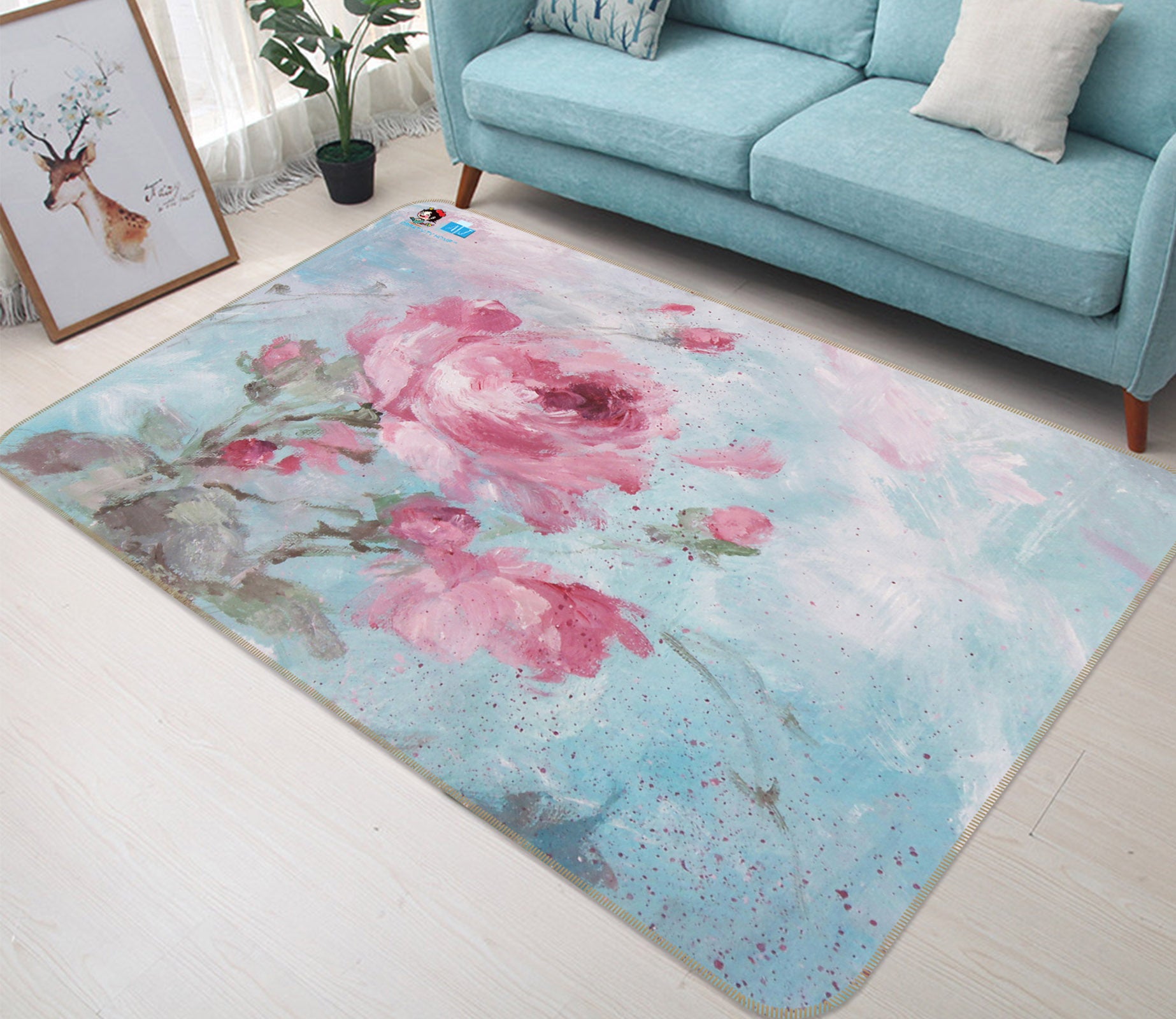 3D Flower Pink 0172 Debi Coules Rug Non Slip Rug Mat