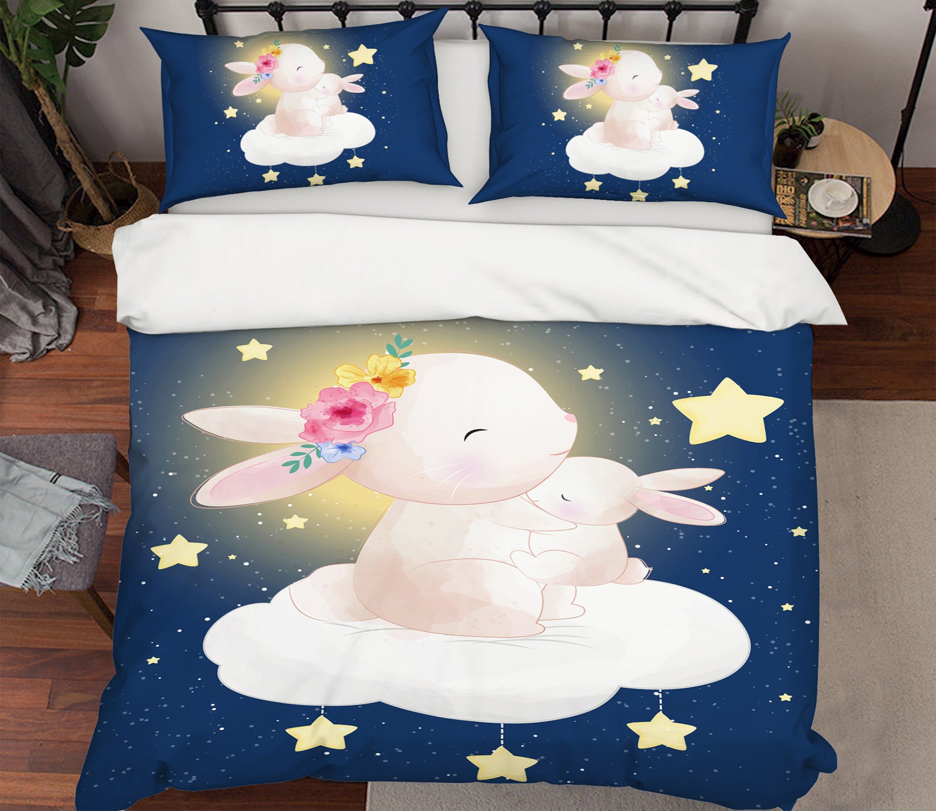 3D Stars Clouds Rabbit 63227 Bed Pillowcases Quilt