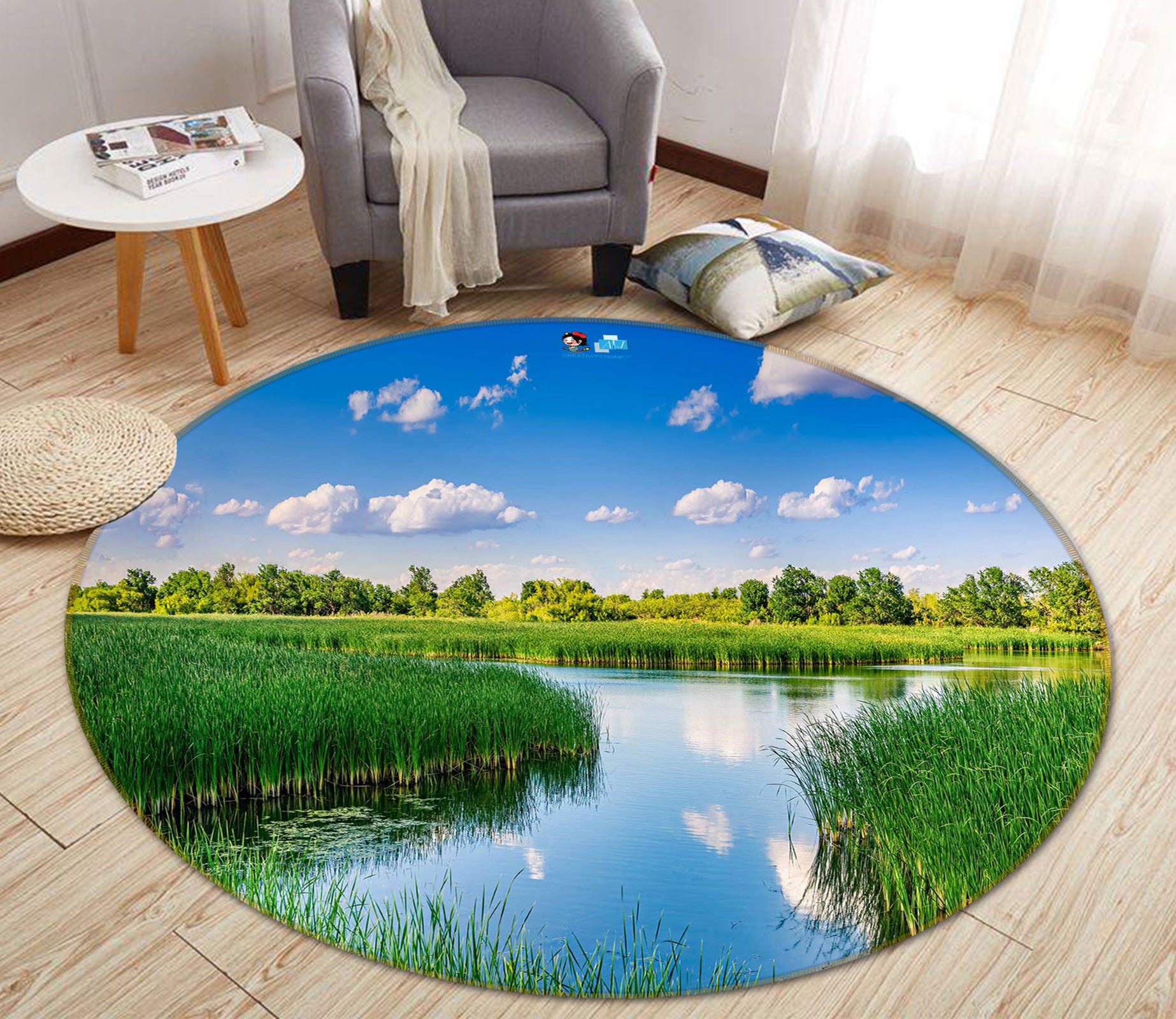 3D Green Grass Lake 5035 Beth Sheridan Rug Round Non Slip Rug Mat