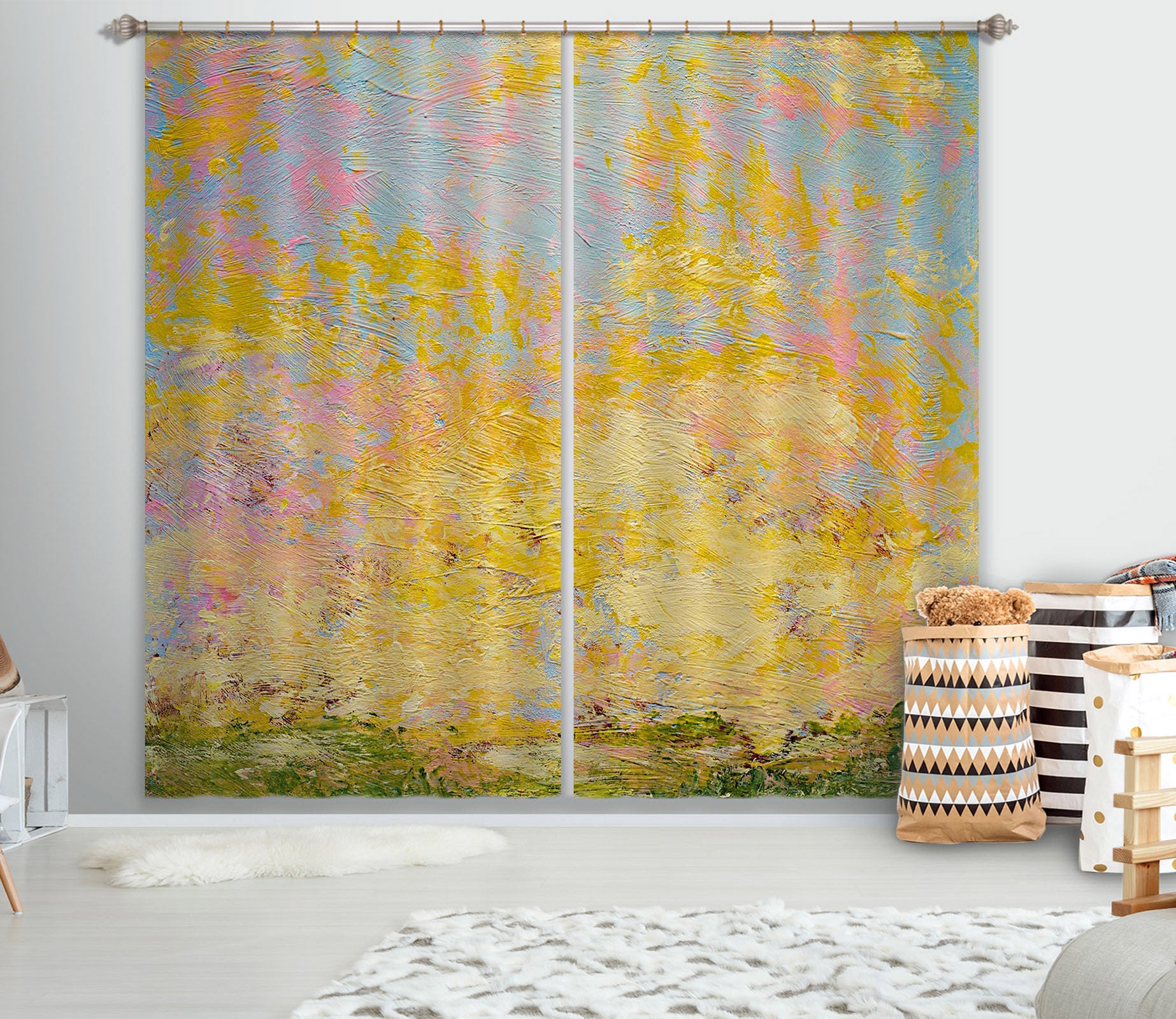 3D Yellow Graffiti 185 Allan P. Friedlander Curtain Curtains Drapes