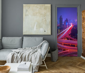 3D Night Red Light Overpass 119155 Marco Carmassi Door Mural