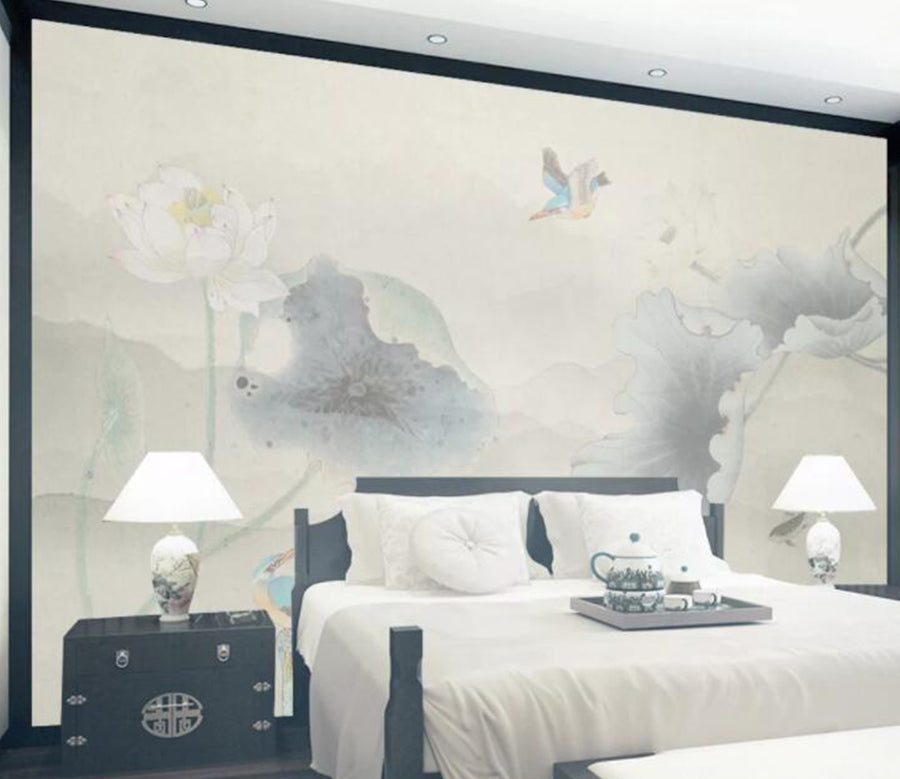 3D Kingfisher Lotus WC2064 Wall Murals