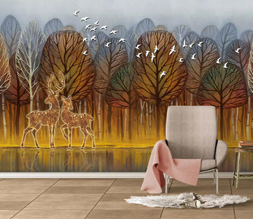 3D Leaves Deer WC746 Wall Murals