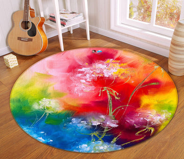 3D Bright Red Flower 923 Skromova Marina Rug Round Non Slip Rug Mat