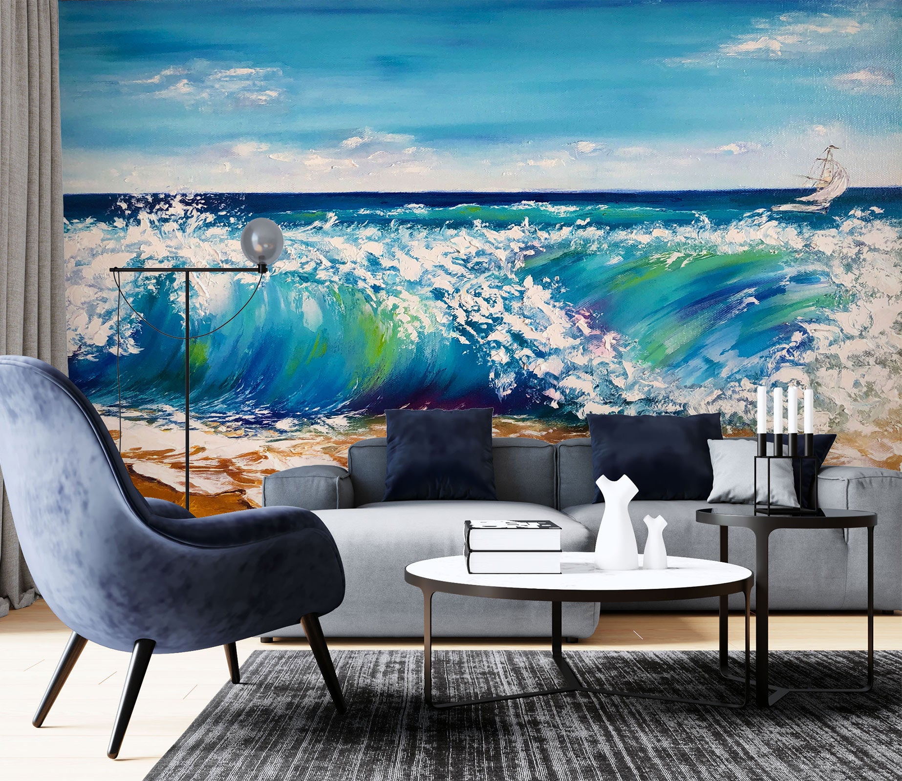 3D Painted Waves 132 Skromova Marina Wall Mural Wall Murals