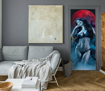 3D Red Moon Woman 630 Tom Wood Door Mural