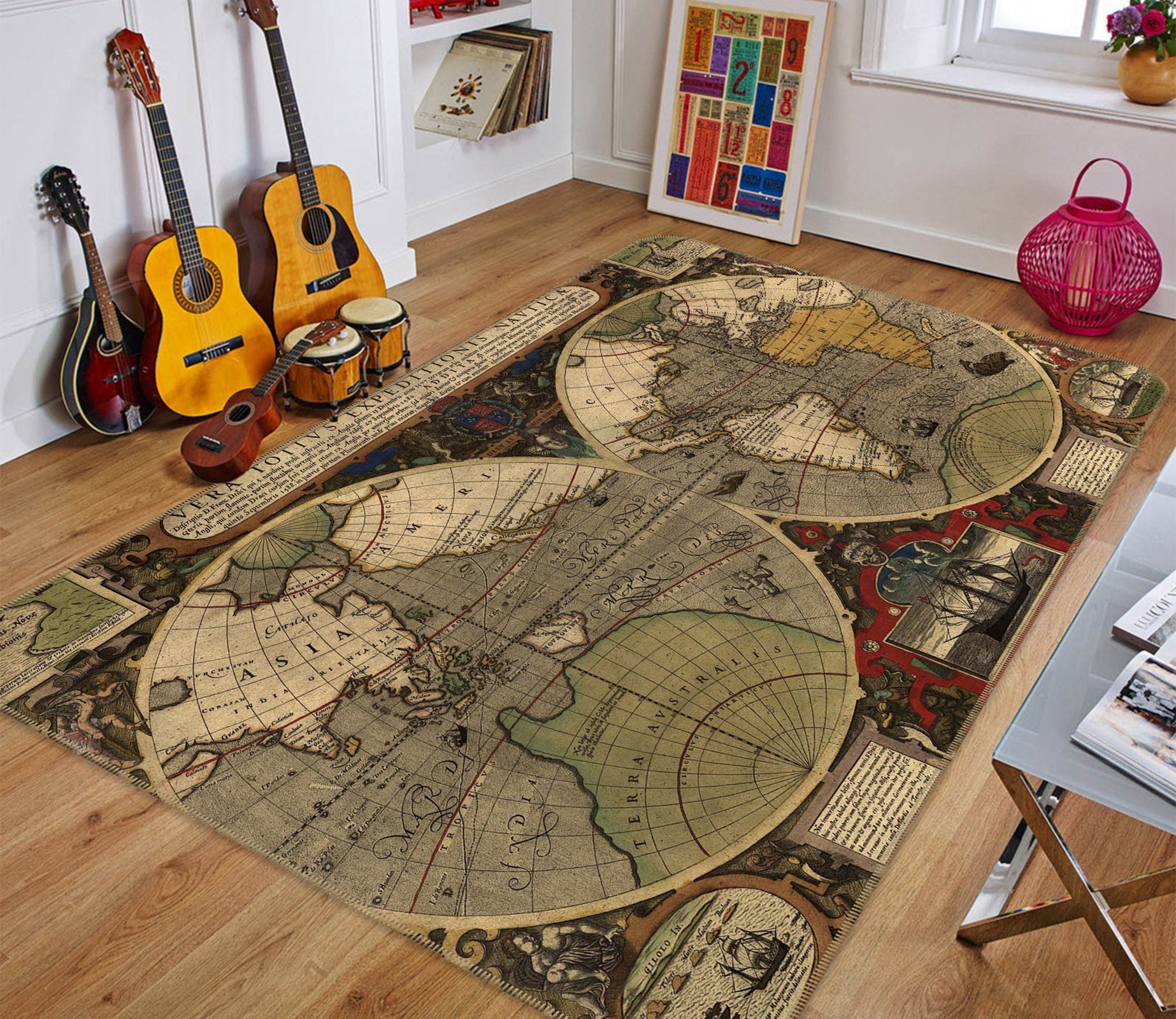 3D Ocean Base 212 World Map Non Slip Rug Mat