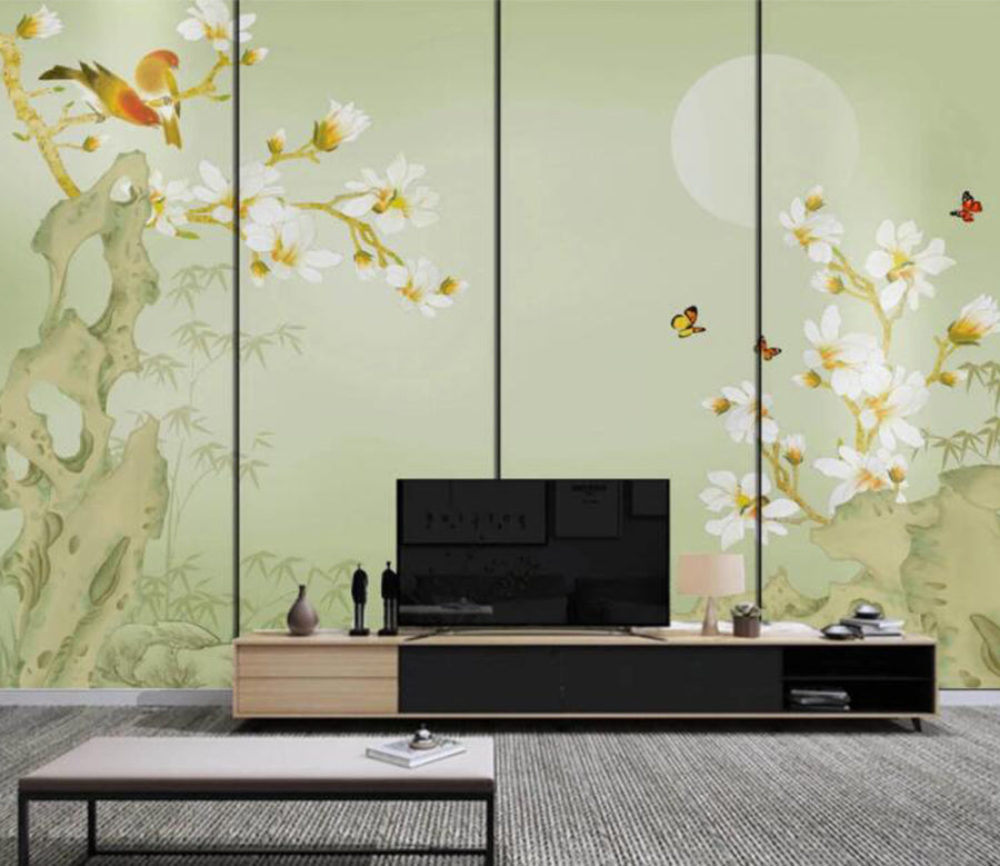 3D Stone Flower Butterfly WC2484 Wall Murals