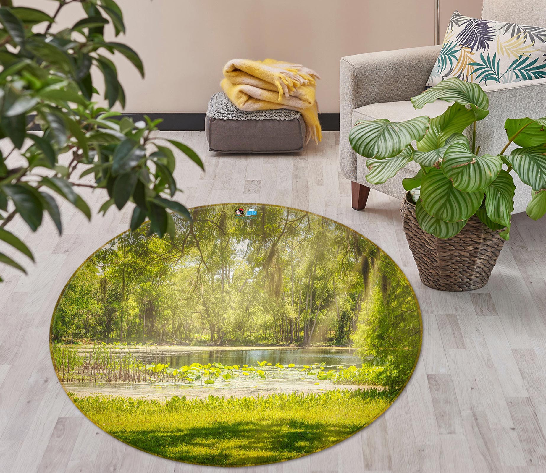 3D Green Trees Lawn 5060 Beth Sheridan Rug Round Non Slip Rug Mat