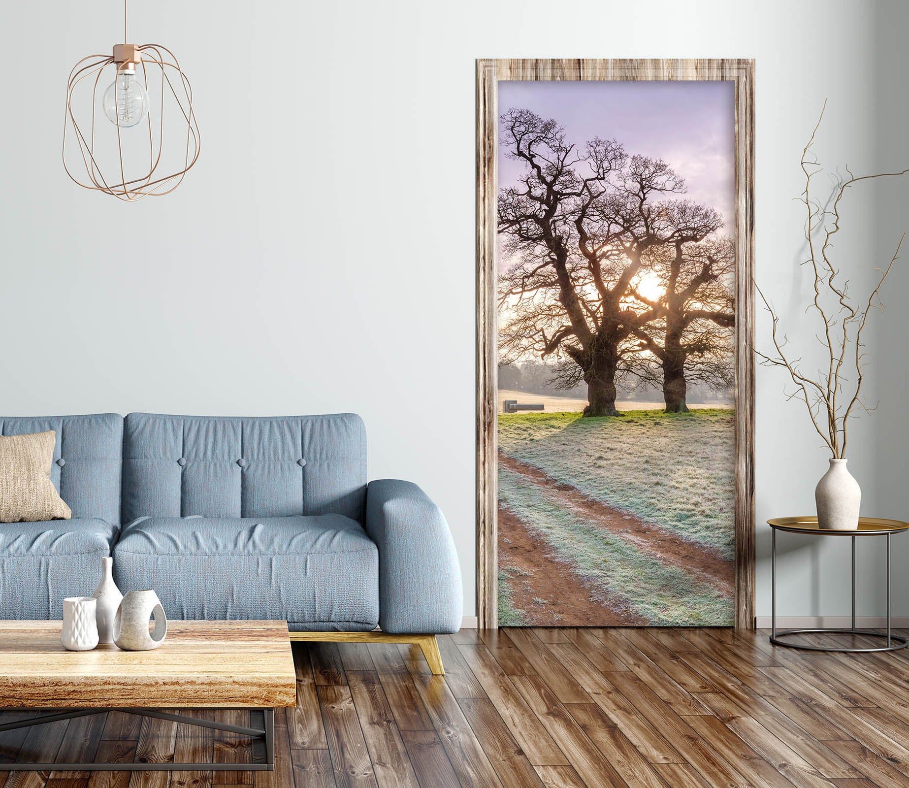 3D Meadow Deer Tree Sun 10251 Assaf Frank Door Mural