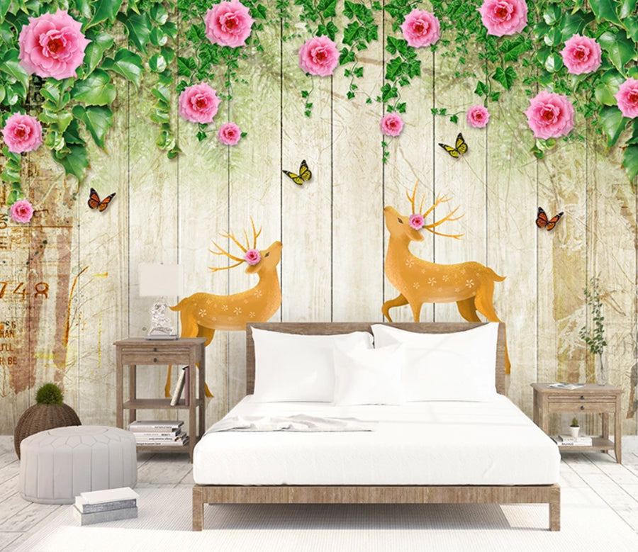 3D Sika Deer Flower WC1580 Wall Murals