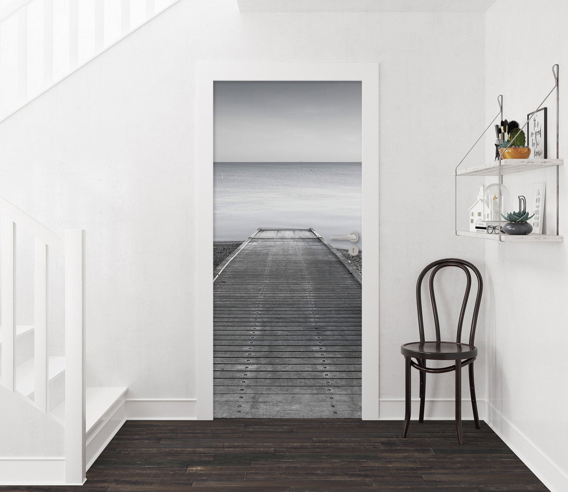 3D Grey Ocean Bridge 10655 Assaf Frank Door Mural