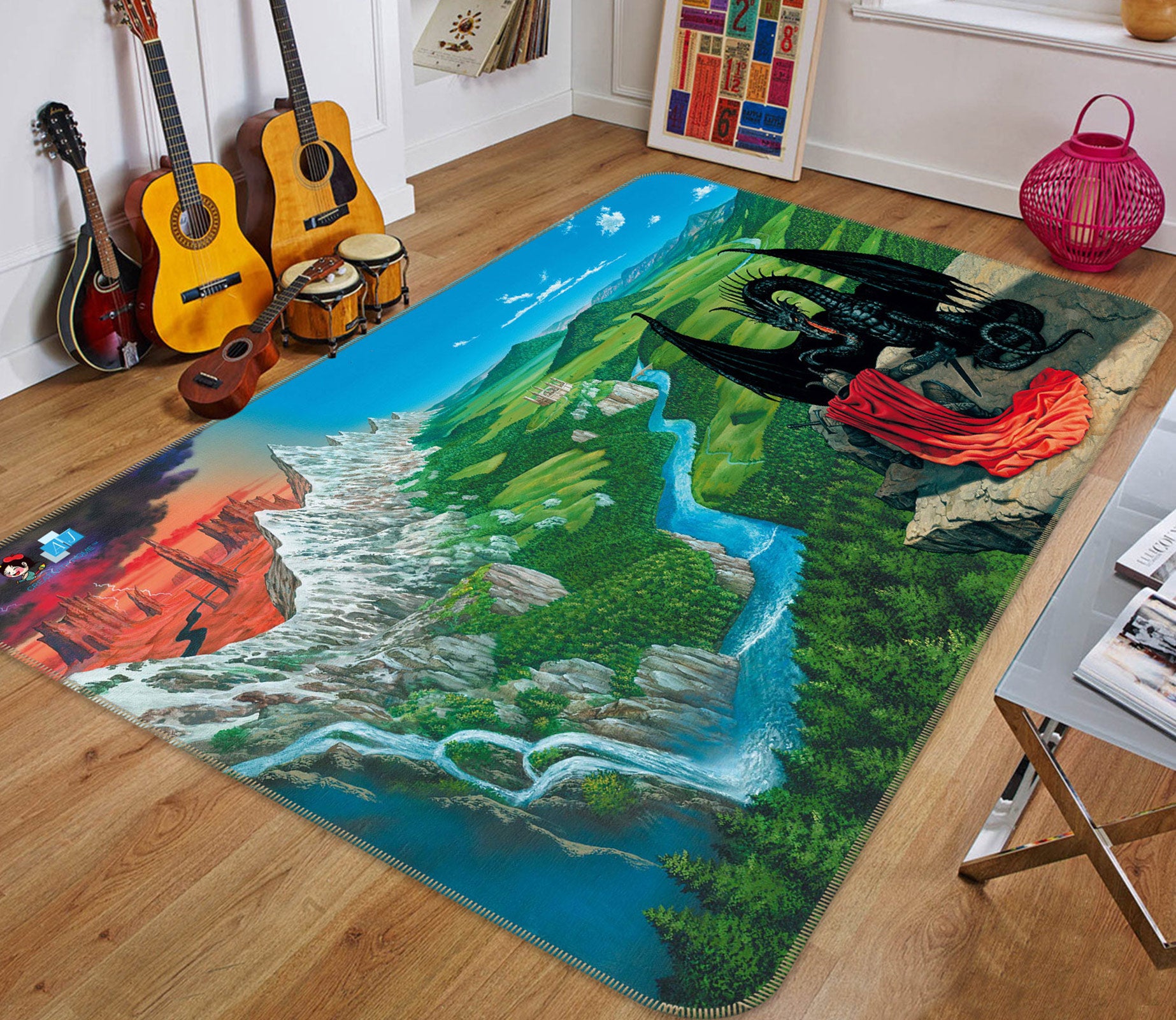 3D Landscape Dragon 5147 Ciruelo Rug Non Slip Rug Mat