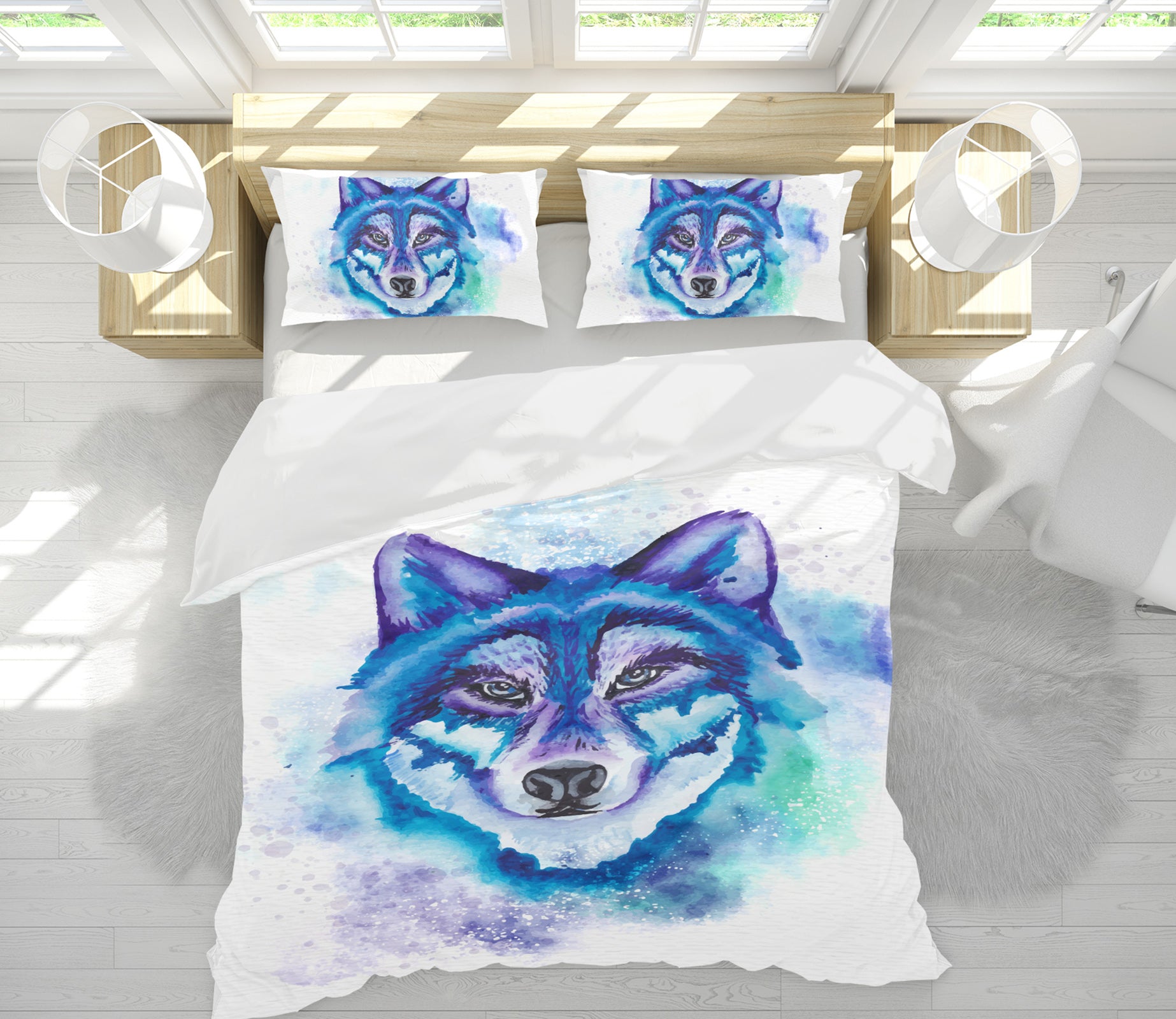 3D Blue Wolf 67017 Bed Pillowcases Quilt