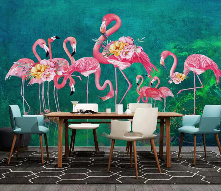 3D Flower Flamingo WC1198 Wall Murals