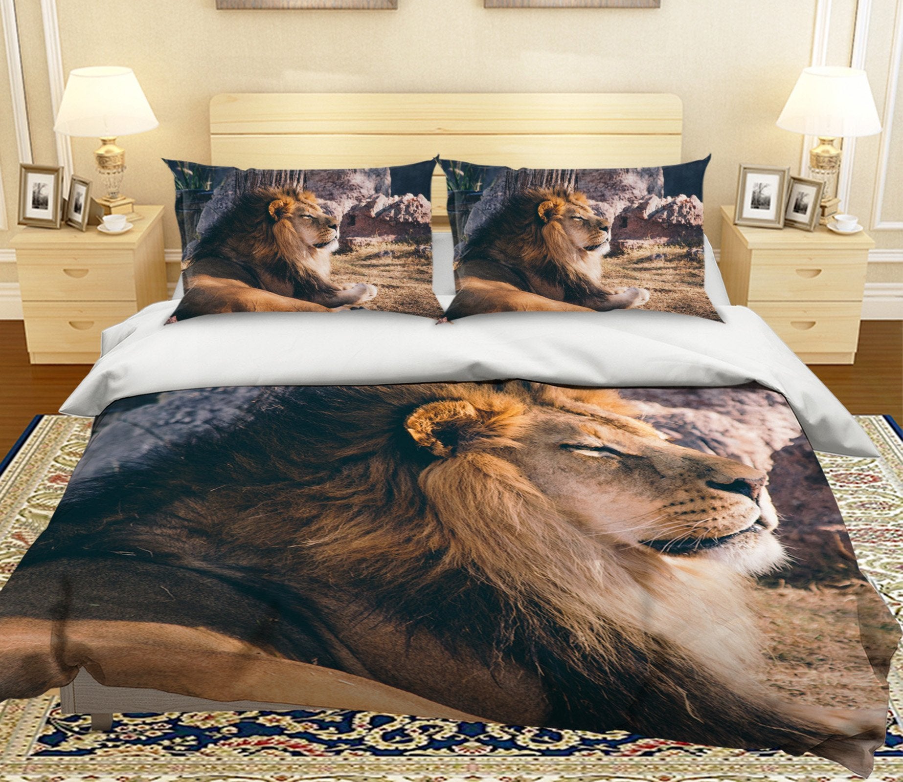 3D Lion 1973 Bed Pillowcases Quilt Quiet Covers AJ Creativity Home 