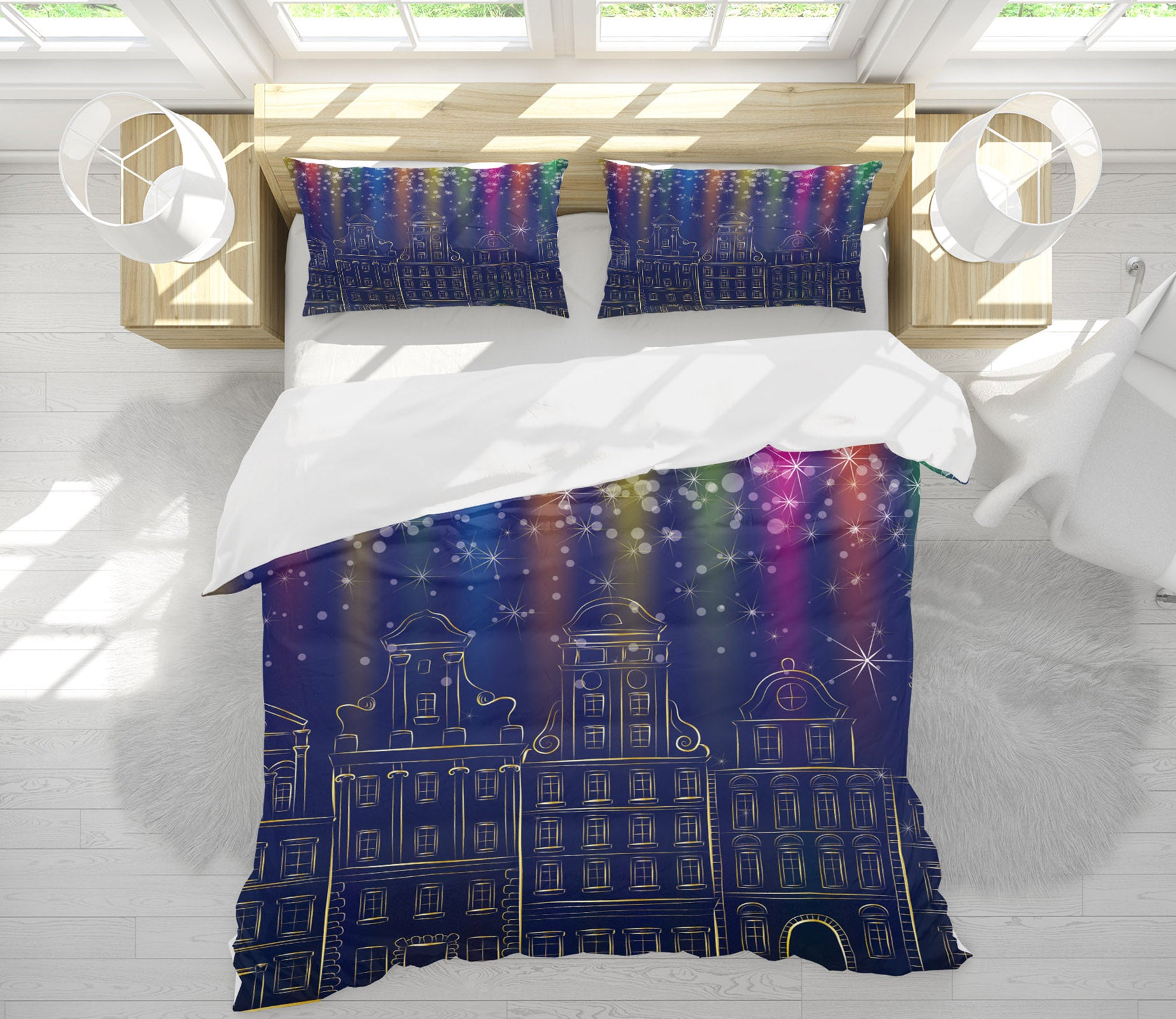 3D Colorful Light Houses 52218 Christmas Quilt Duvet Cover Xmas Bed Pillowcases