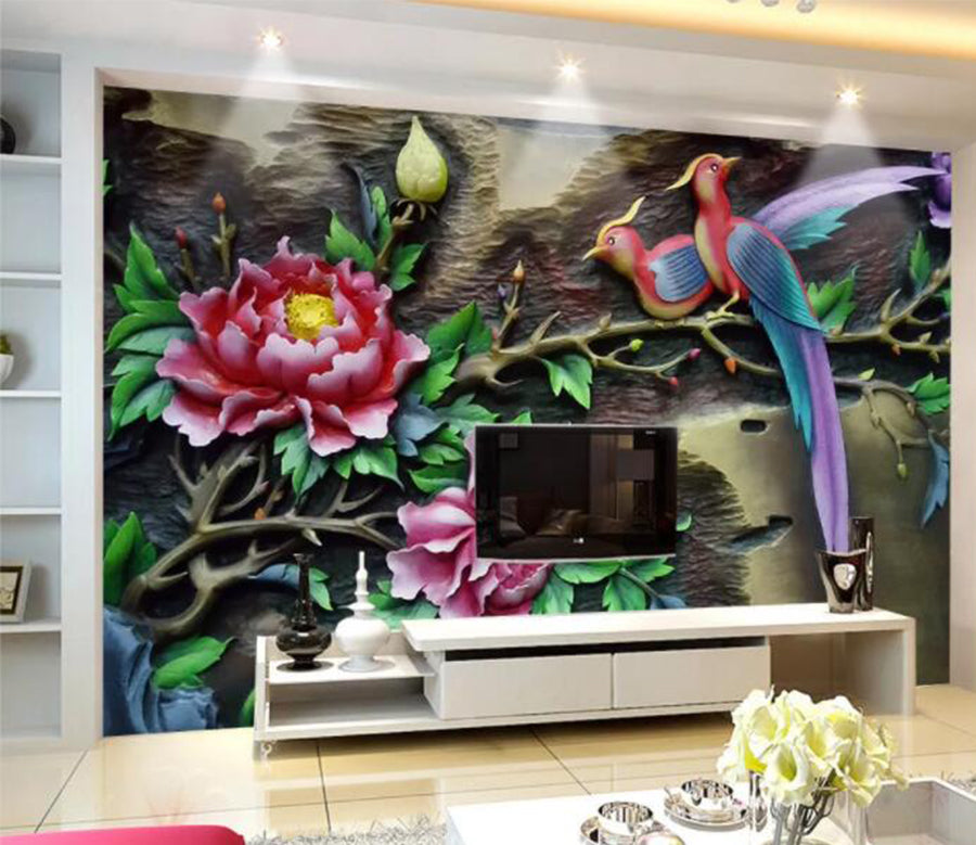 3D Parrot Flower WC1033 Wall Murals