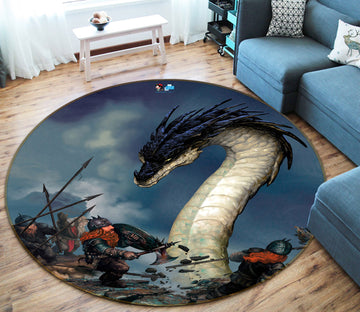 3D Dragon Soldier 6104 Ciruelo Rug Round Non Slip Rug Mat