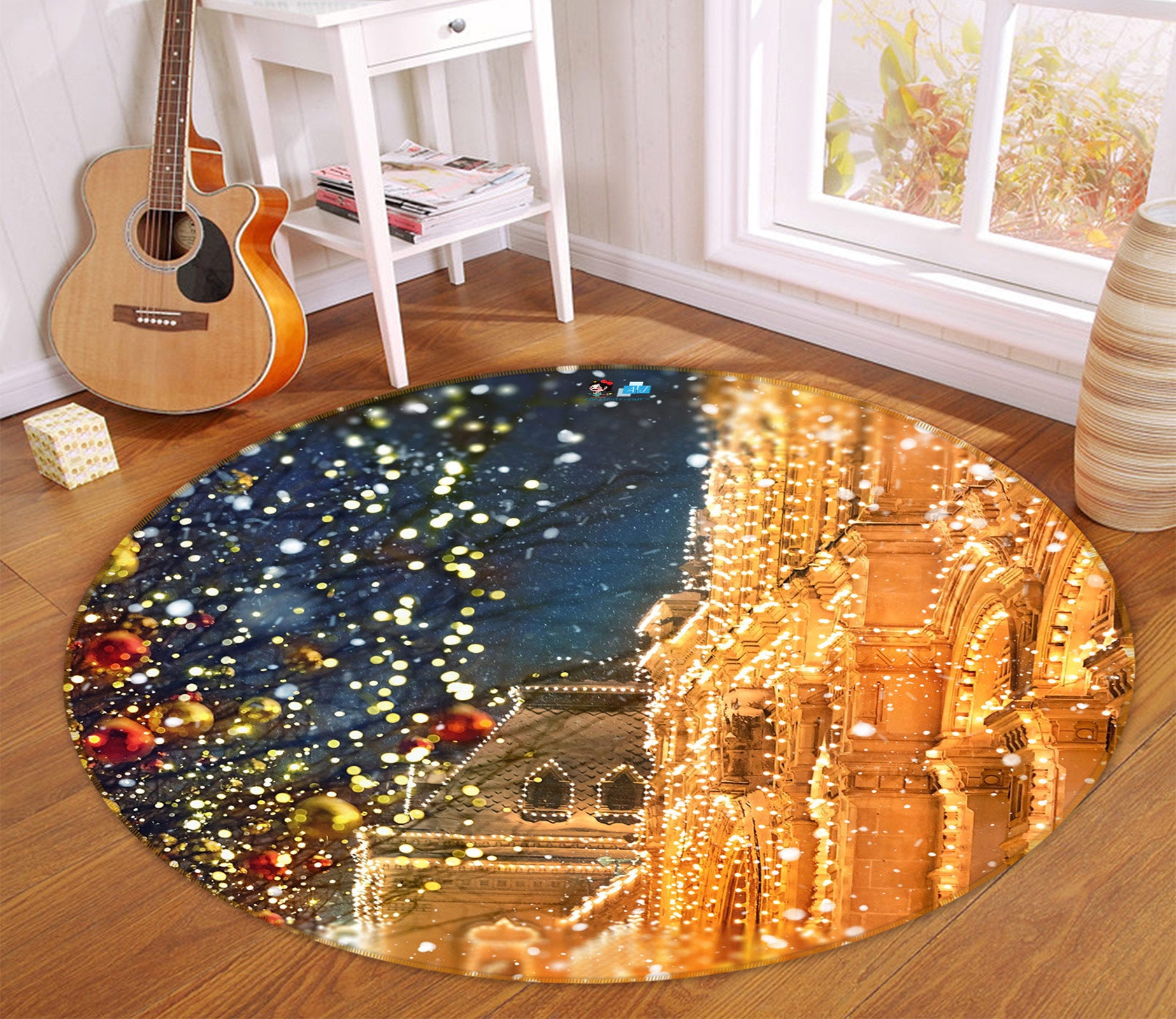 3D Golden Light House 55245 Christmas Round Non Slip Rug Mat Xmas