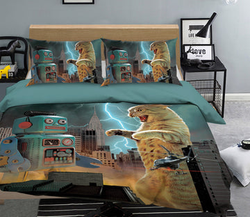 3D Catzilla Vs Robot Def 028 Bed Pillowcases Quilt Exclusive Designer Vincent