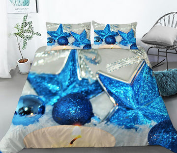 3D Blue Ball Five-Pointed Star 32110 Christmas Quilt Duvet Cover Xmas Bed Pillowcases