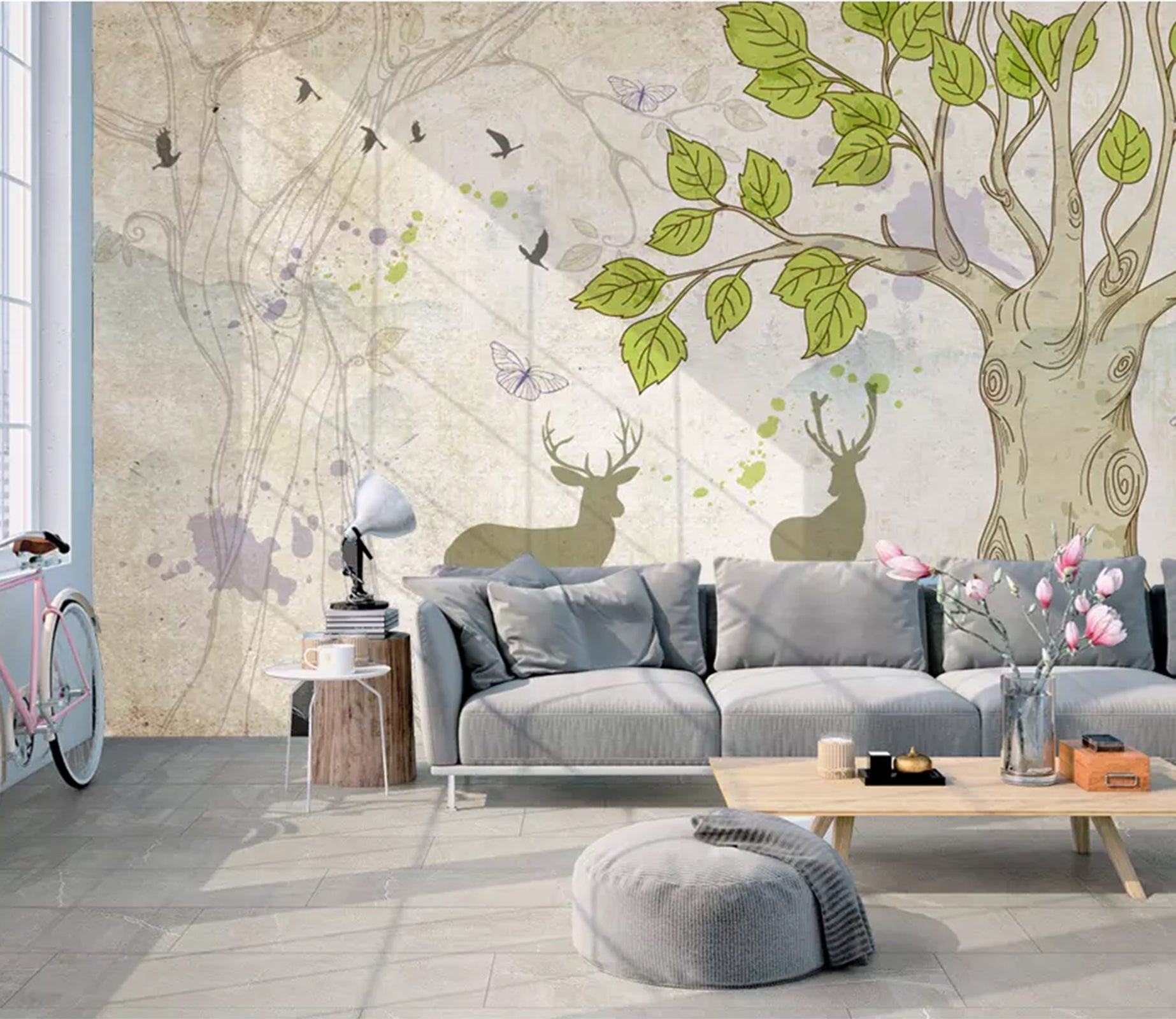 3D Fawn Green Leaf WC17 Wall Murals Wallpaper AJ Wallpaper 2 