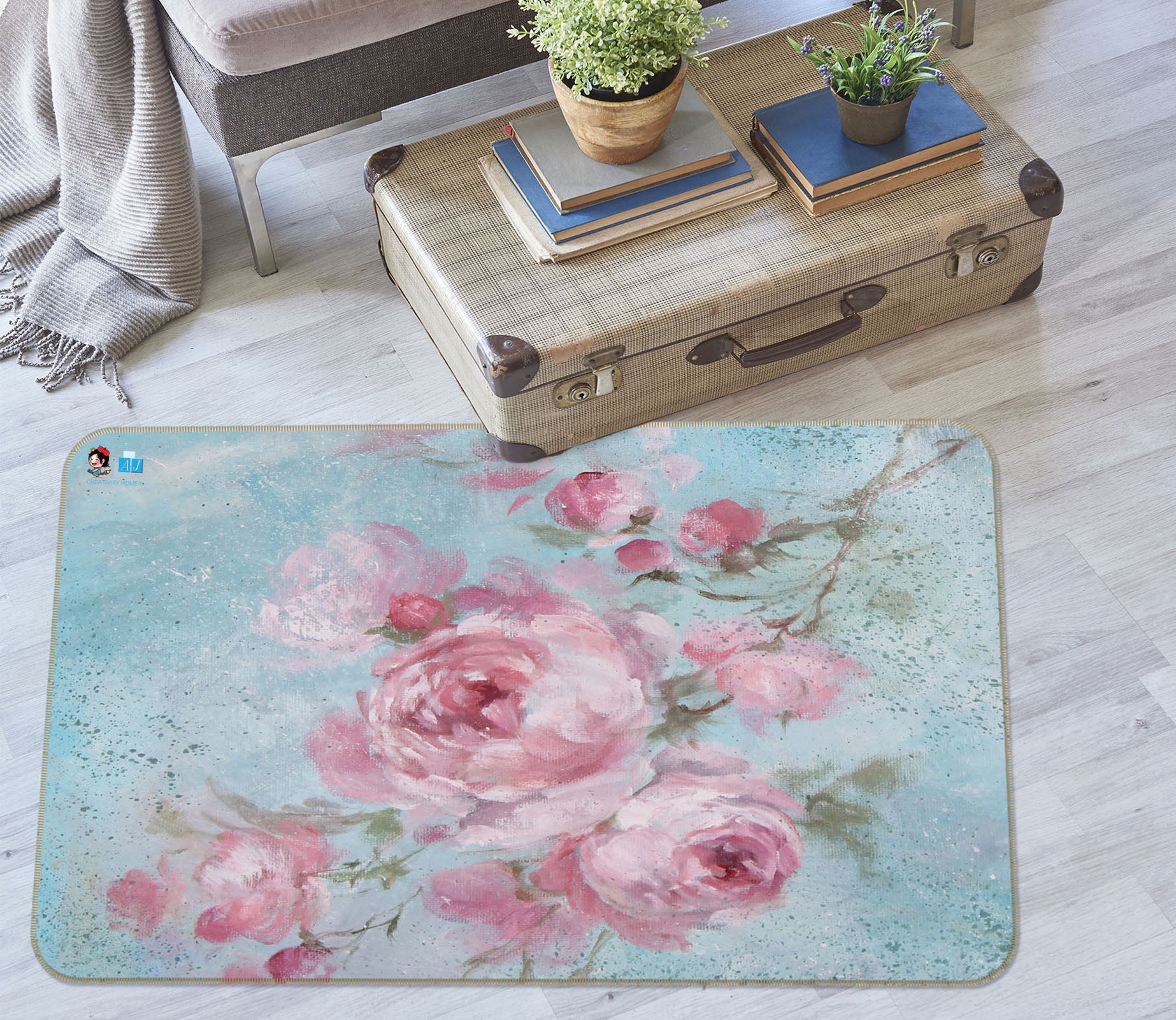 3D Flower Pink 0171 Debi Coules Rug Non Slip Rug Mat