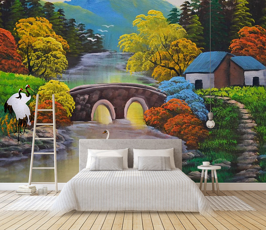 3D Lake Bridge WG110 Wall Murals