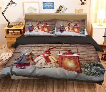 3D Snow Doll Candle 31105 Christmas Quilt Duvet Cover Xmas Bed Pillowcases