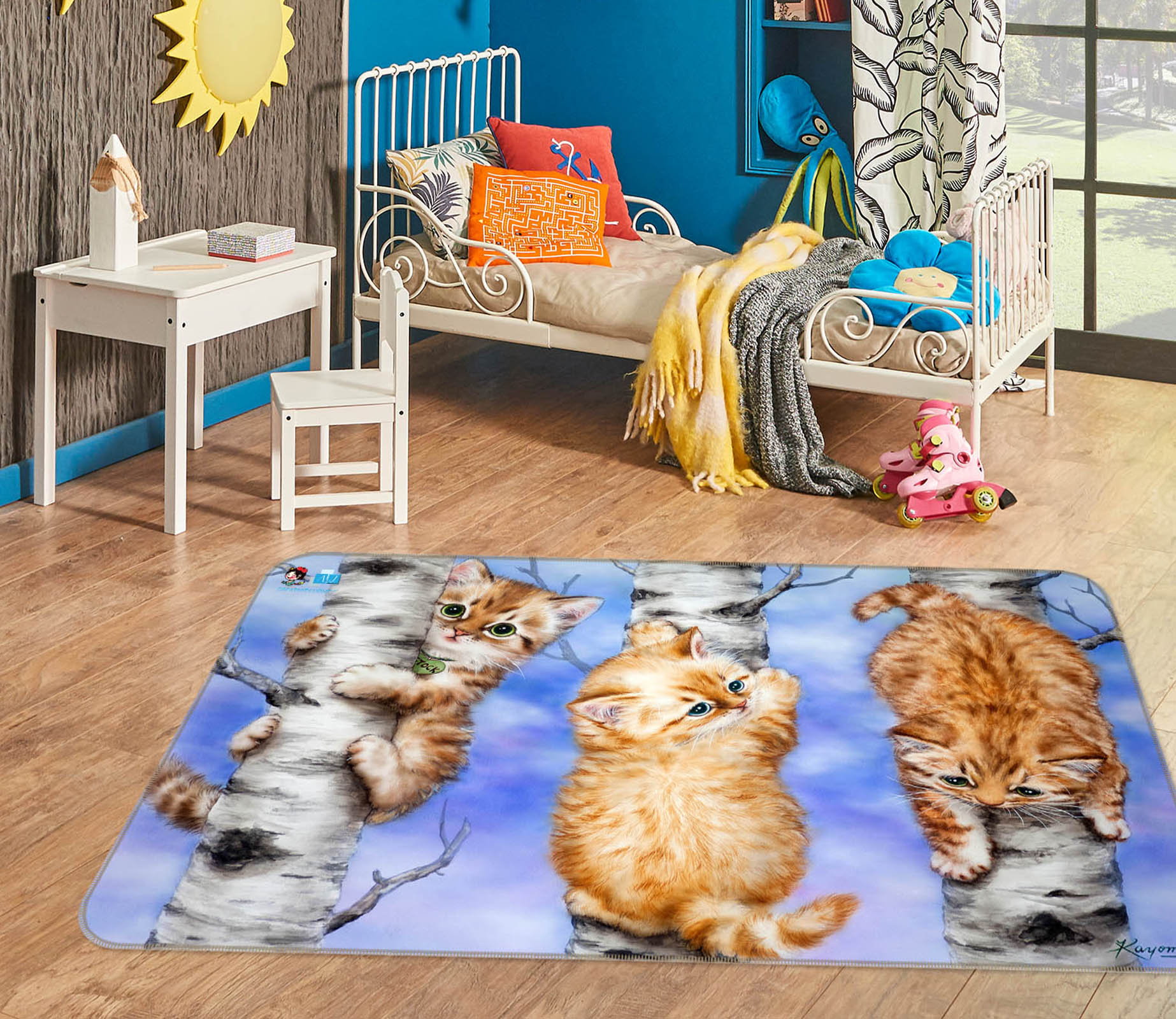 3D Orange Cat 5645 Kayomi Harai Rug Non Slip Rug Mat