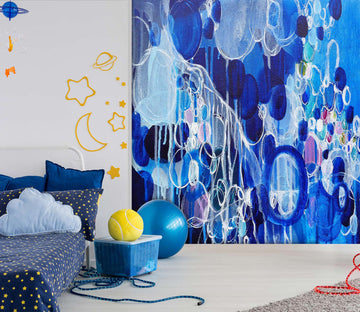 3D Blue Circle Polka Dot Doodle 12175 Misako Chida Wall Mural Wall Murals