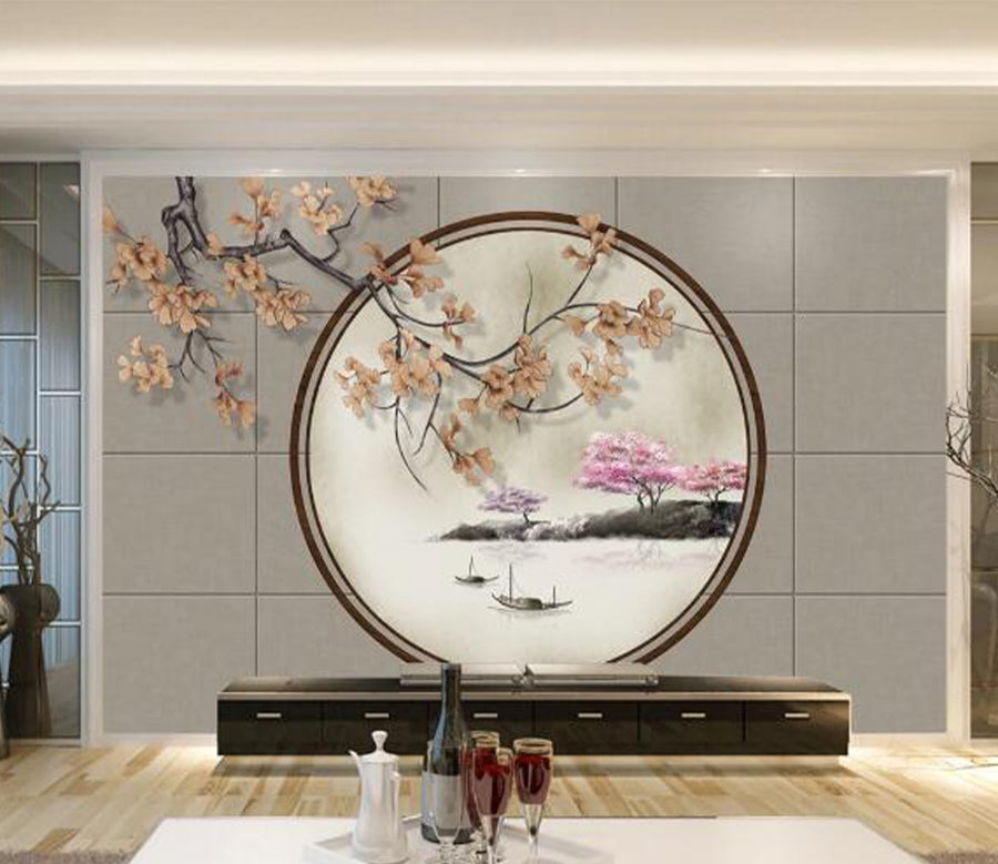 3D Peach Blossom Lake WC1884 Wall Murals