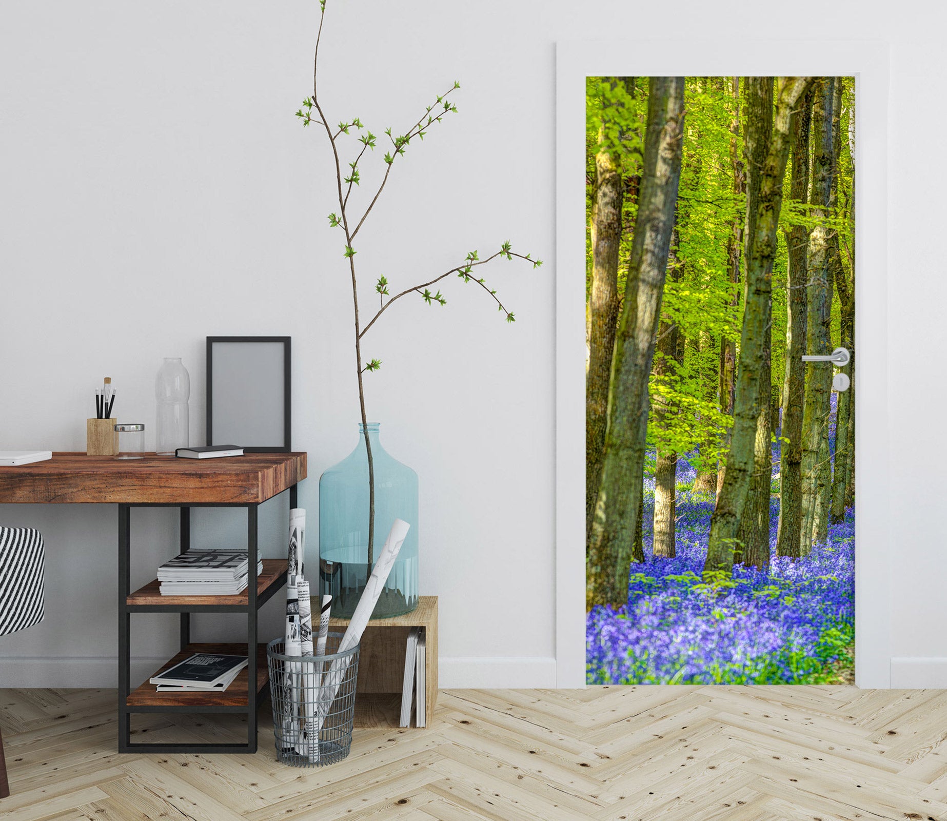 3D Forest Blue Flowers 10635 Assaf Frank Door Mural