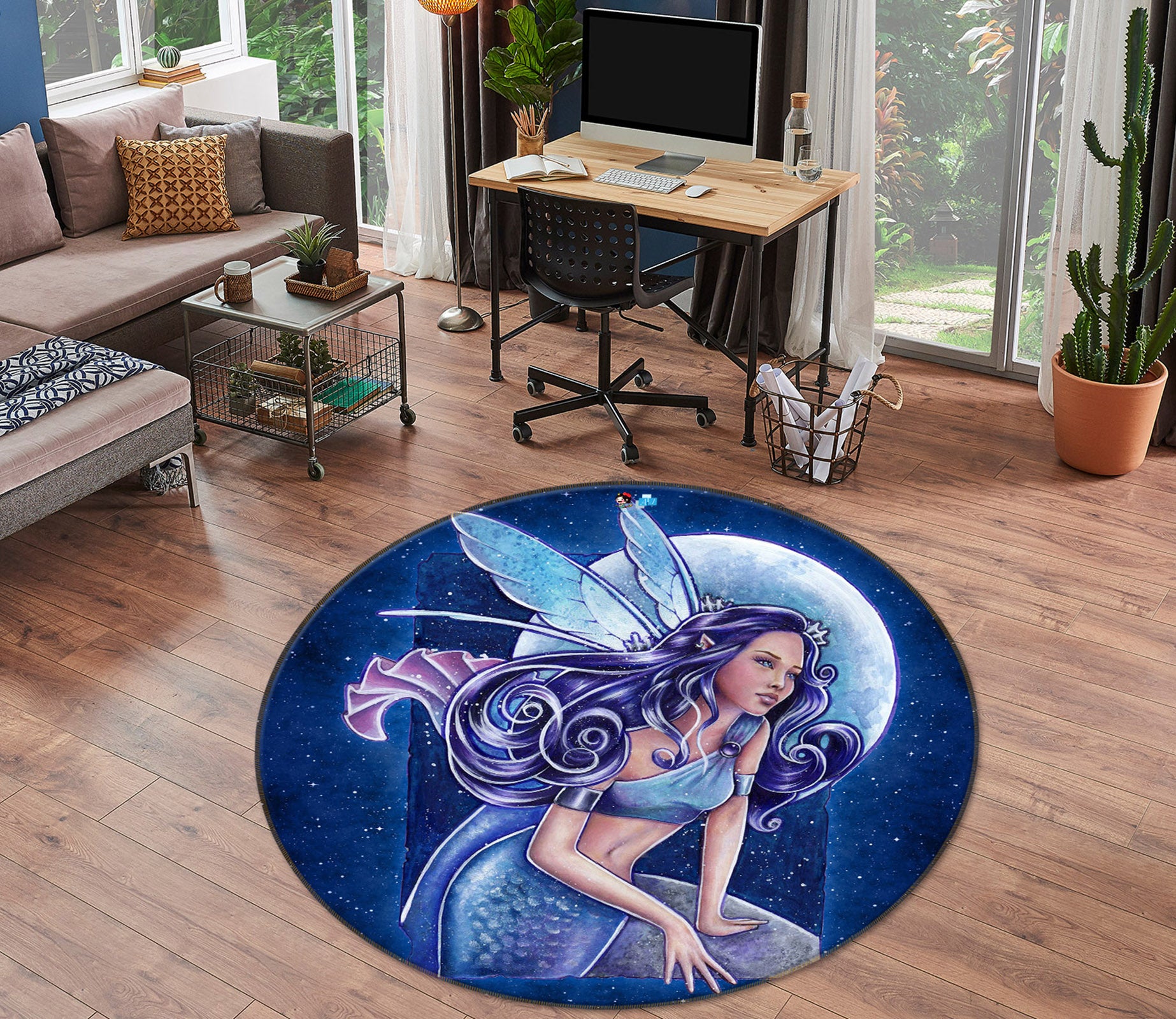 3D Moon Mermaid 8875 Brigid Ashwood Rug Round Non Slip Rug Mat