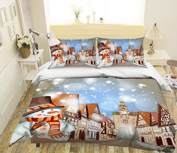 3D Snowman House 31123 Christmas Quilt Duvet Cover Xmas Bed Pillowcases